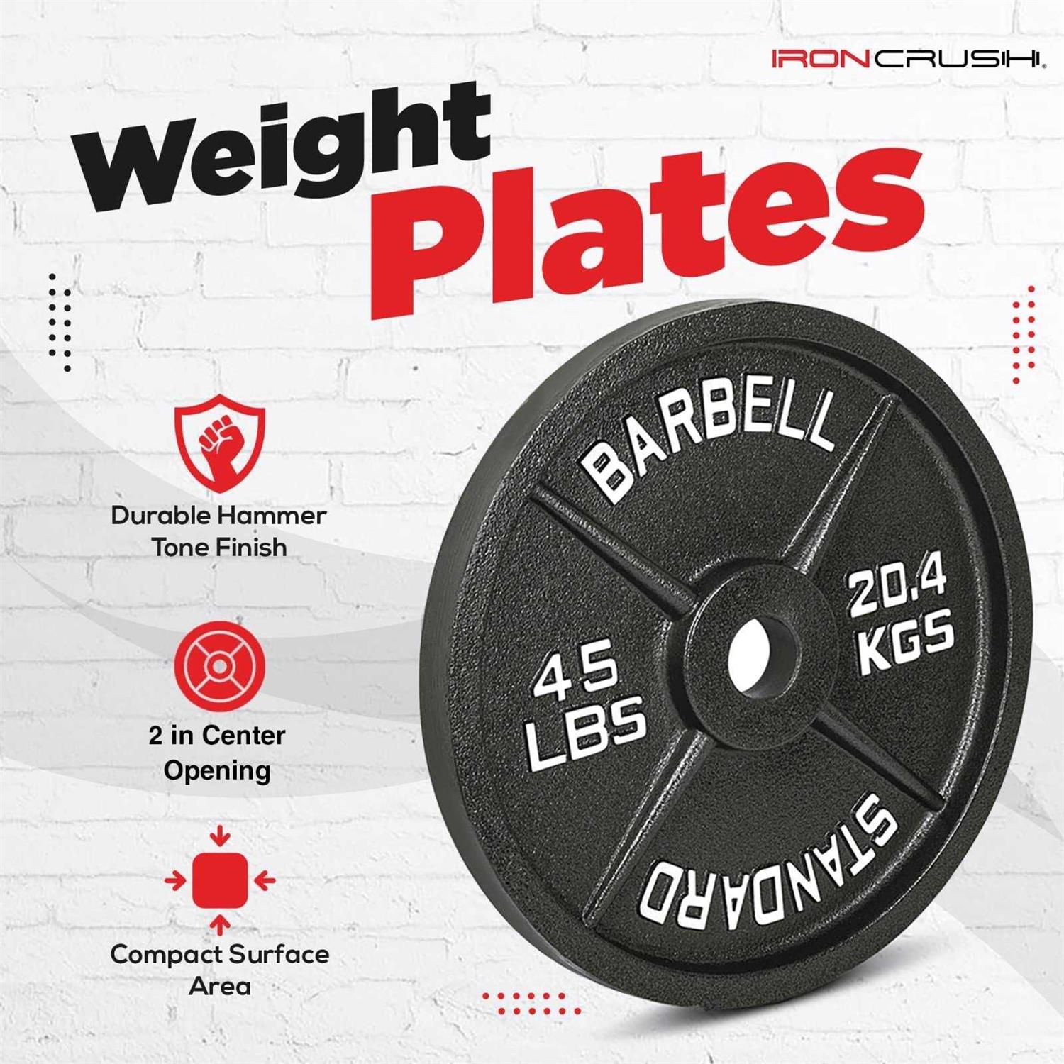 Iron Crush Cast Iron Olympic Weight Plates Free Weights With 2-inch Hole &amp; Anti-Rust Hammertone Finish - Sports Supplies Online Store
