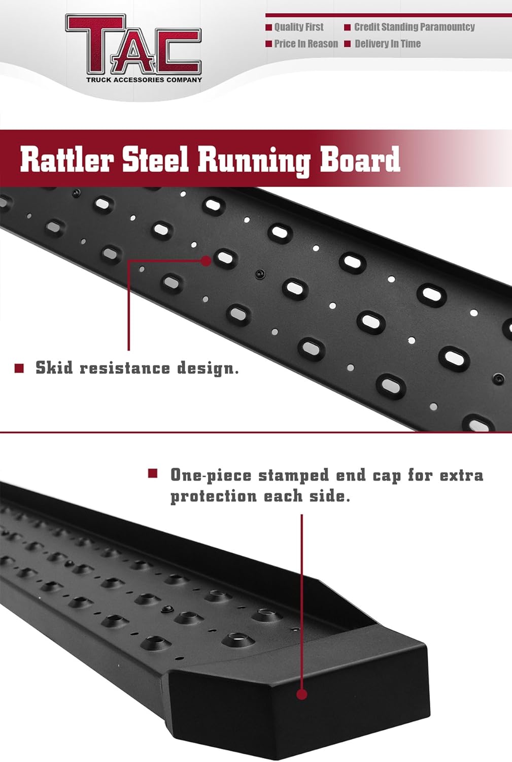TAC 6.5” Rattler Steel Running Boards Fit 2014-2022 RAM Promaster Van 136”/159” Wheel Base (Full Size) Utility Black Side Step Nerf Bars Side Bars