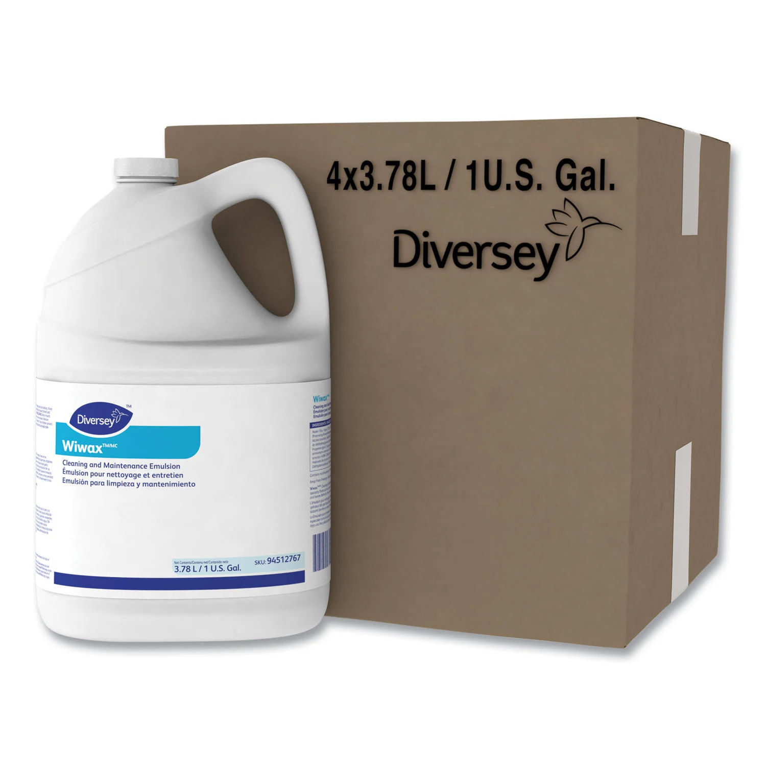 Diversey Wiwax Cleaning u0026 Maintenance Emulsion, Liquid, 1 Gal Bottle, 4/Carton