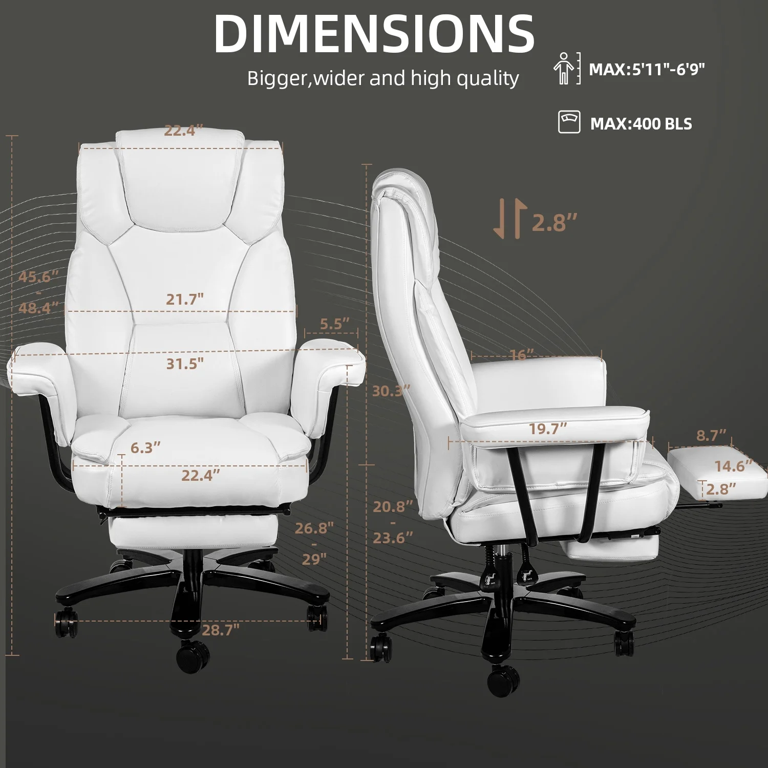 SeekFancy High Back Executive Office Chair, Ergonomic PU Leather Office Chair Heavy Duty Computer Desk Chair Reclining Office Chair with Footrest