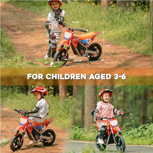 AIII Electric Dirt Bike for Kids 3-7, High Performance Racing Grade Motorcycle, Up to 8MPH, 2 Speed Settings, 12-Inch Off-Road Tires