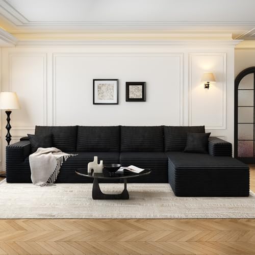 107.5" Cloud Modular Sectional Sofa with 1 Ottoman,Modern Minimalist Upholstered Couches, Comfort U Shaped Sofa for Living Room