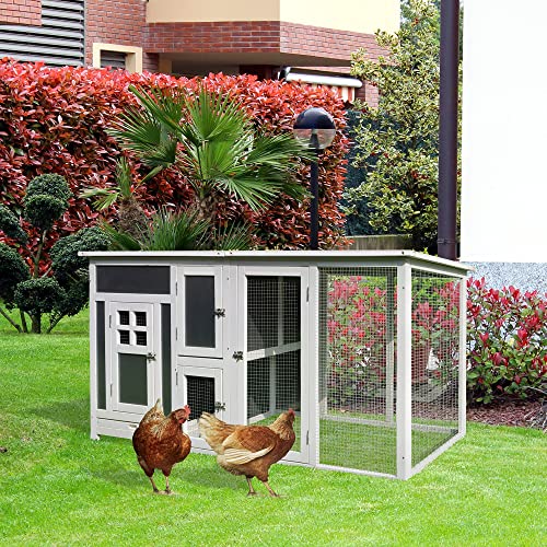 Spacious and Durable Outdoor Chicken Coop with Nesting Box and Run Area, Waterproof Roof for Safe and Comfortable Living, Gray