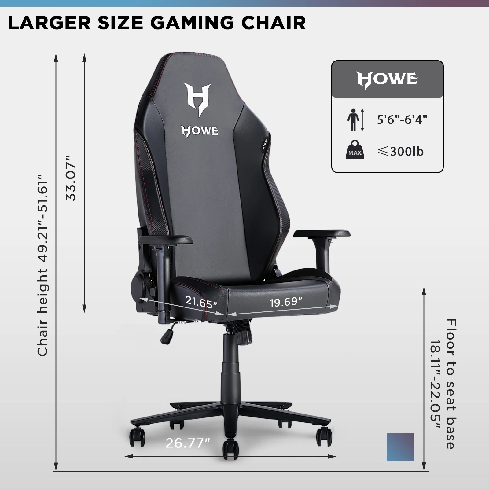 HOWE Gaming Chair Ergonomic Heavy Duty Computer Chair, Big and Tall Gamer Chair with Lumbar Support
