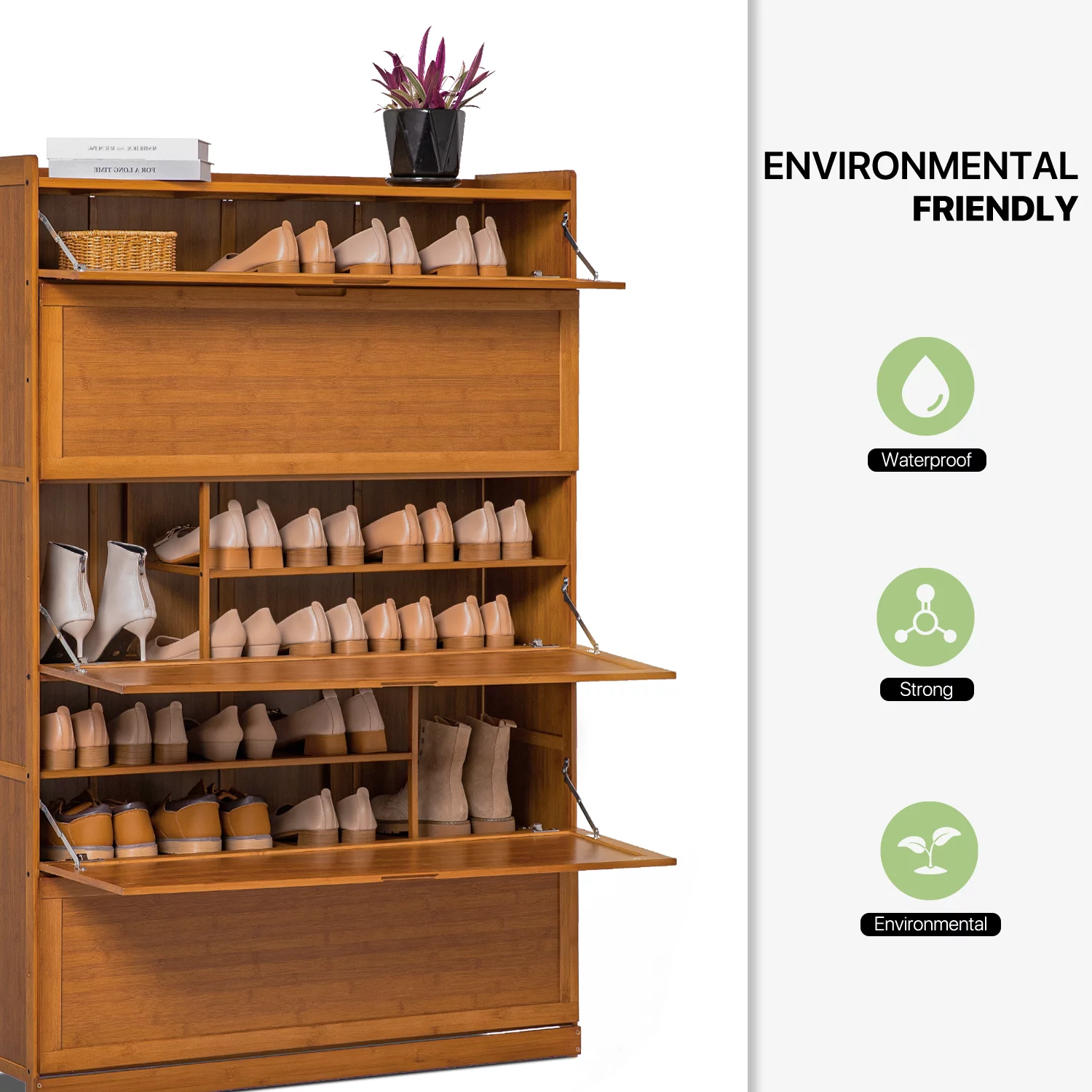 Magshion Bamboo 9 Tier Shoe Organizer Modern Cabinet with Door 41 Pairs Heels Boots, Brown, Hallway Entryway