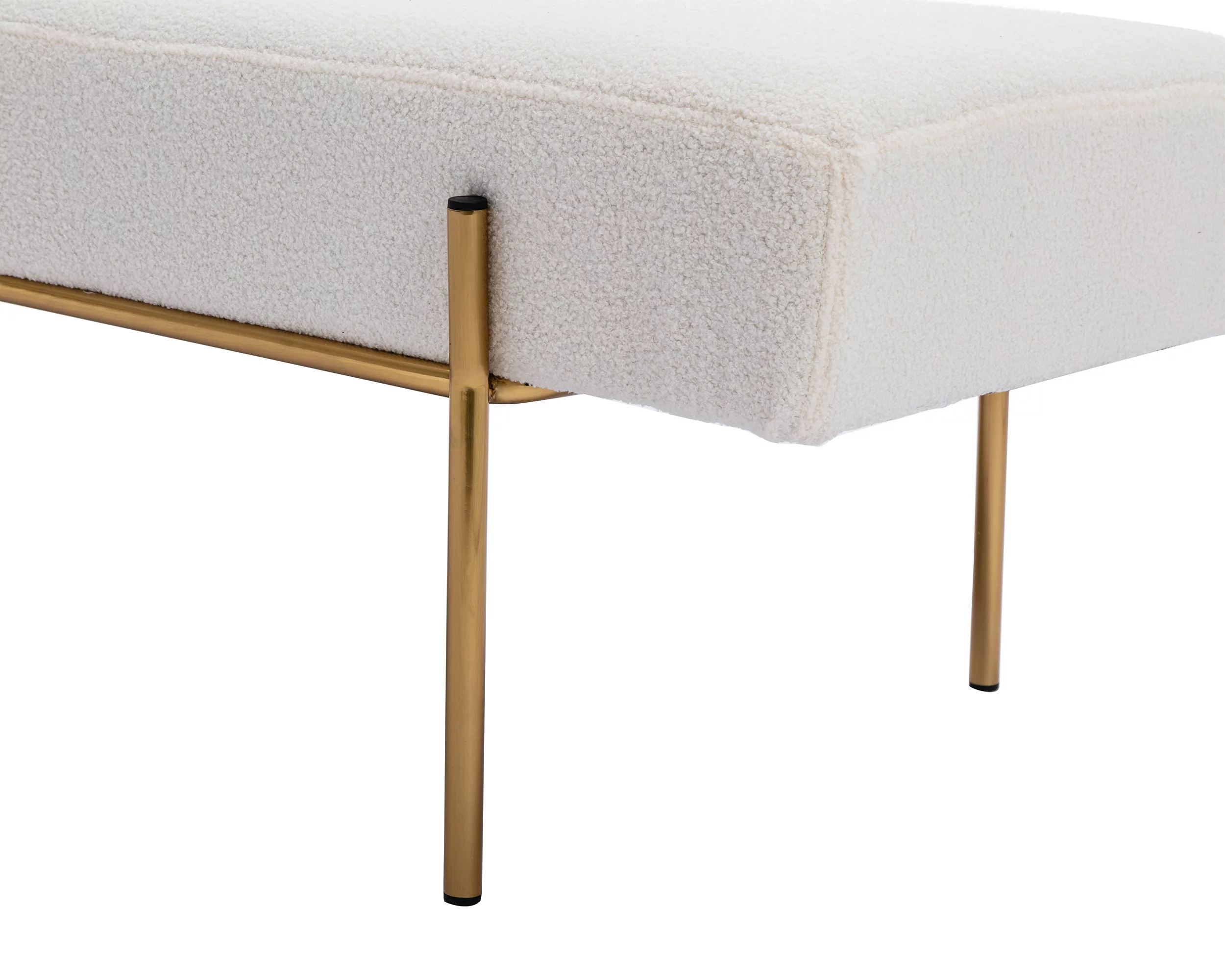 55" White End of Bed Bench, Modern Faux Fur Upholstered Ottoman Bench Seat with Gold Legs