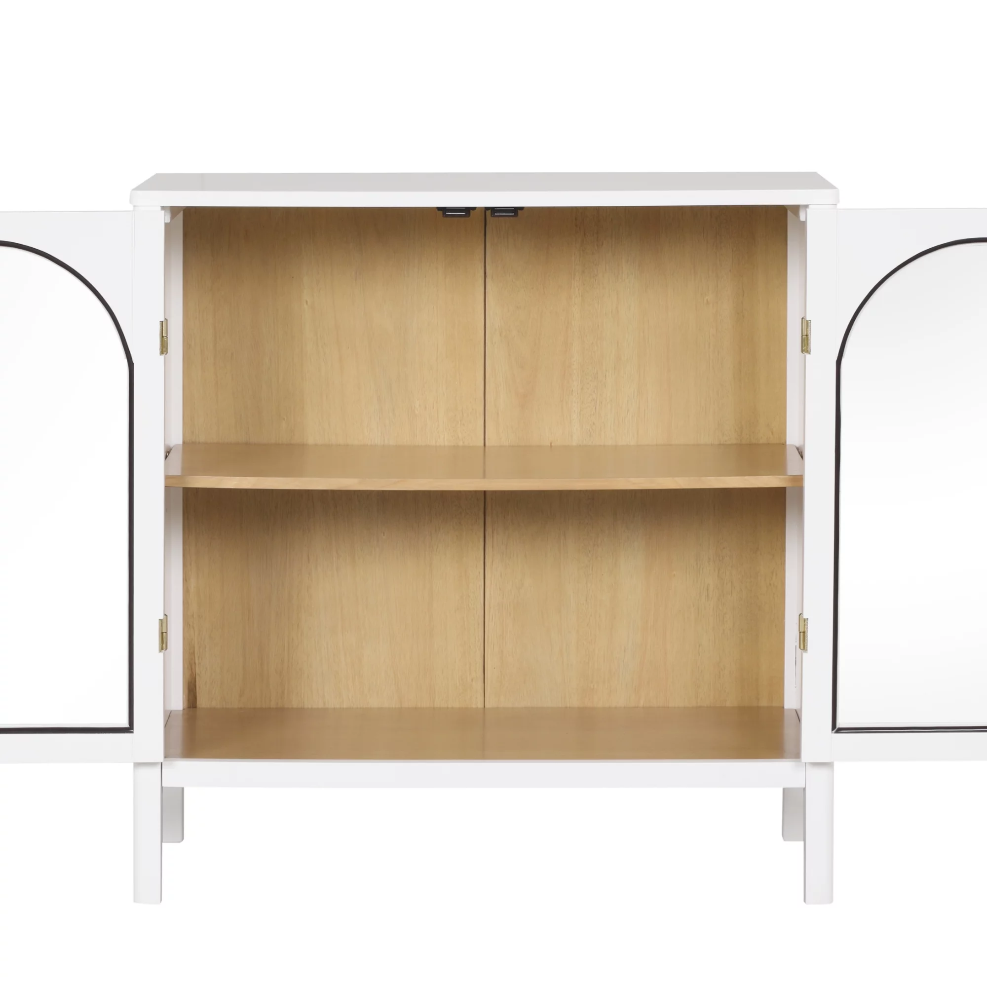 Nathan James Mason Free Standing Accent Sideboard Buffet, Credenza with Glass Doors and Adjustable Shelf in White Wood for Dining Room