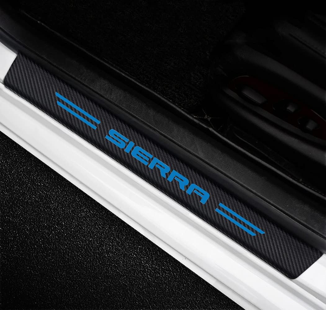 MAXDOOL 4Pcs GMC Sierra Door Sill Protector Reflective 4D Carbon Fiber Sticker Decoration Door Entry Guard Door Sill Scuff Plate Stickers for GMC