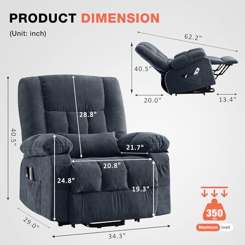 Power Lift Recliner Chair with Vibration Massage and Lumbar Heating for Elderly