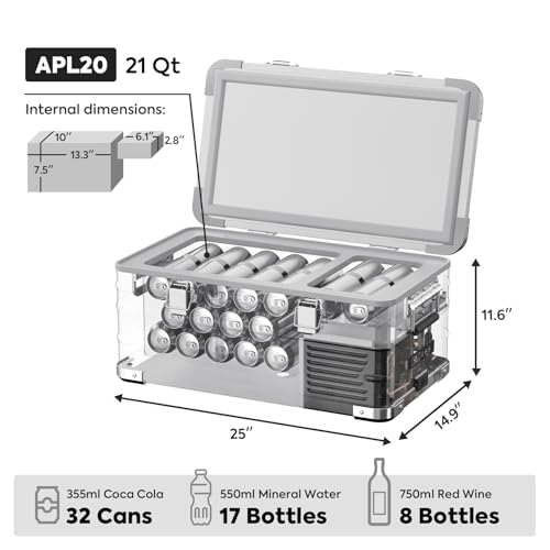 ICECO APL20 20 Liter 12 Volt Freezer Refrigerator with SECOP Compressor|Aluminum|AC 110V/ DC 12V|-4℉ to 68℉|Portable Refrigerator Fridge for Car