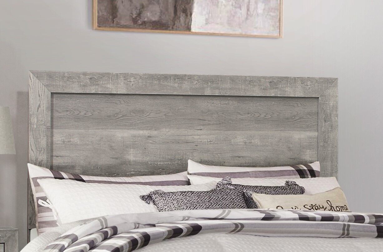 Modern 5pc Bedroom Set Queen Size Bed Dresser Nightstand Mirror Chest Transitional Gray Finish Rustic Style