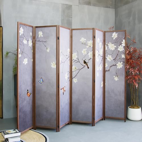 6 Panel Room Divider Screen,Double Faced Room Divider Folding Wall Divider for Room Separation,Mountains and Waters Landscape,67" H x 94.5" W