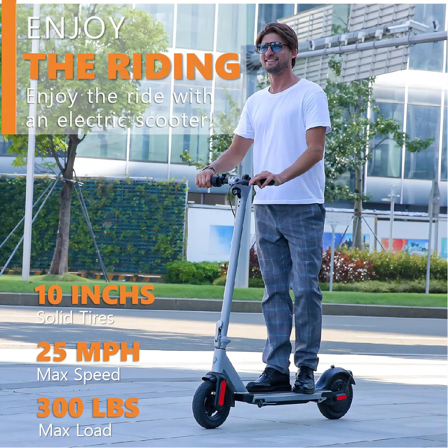 Caroma Electric Scooter for Adults, 20 Mph & 25 Miles Range, 10" Tires, 500W Commuter Motor Foldable Kick Scooters, Max Load 265 Lbs, Silver