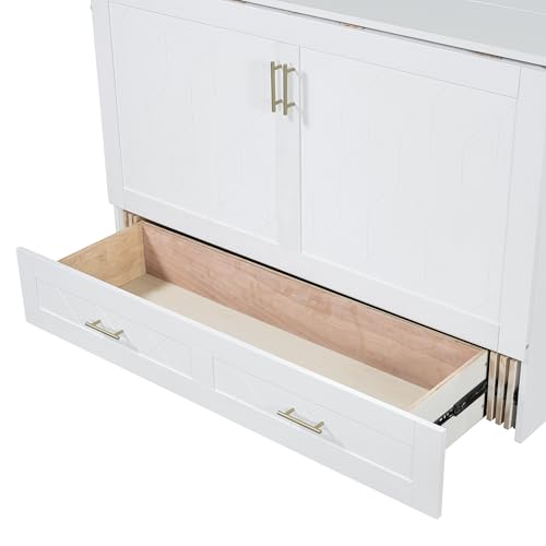Harper & Bright Designs Queen Size Murphy Wall Bed, Chest Cube Cabinet With USB, Charging Station and Large Storage Drawer for Home Office