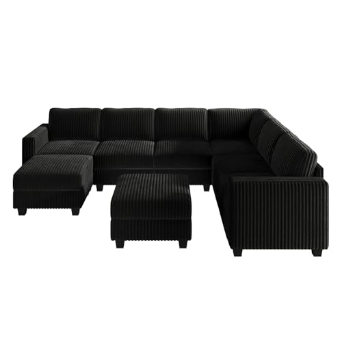 HONBAY Corduroy Modular Sectional Couch with Storage L-Shaped Sectional Couches for Living Room 6 Seater Modular Sofa, Dark Gray