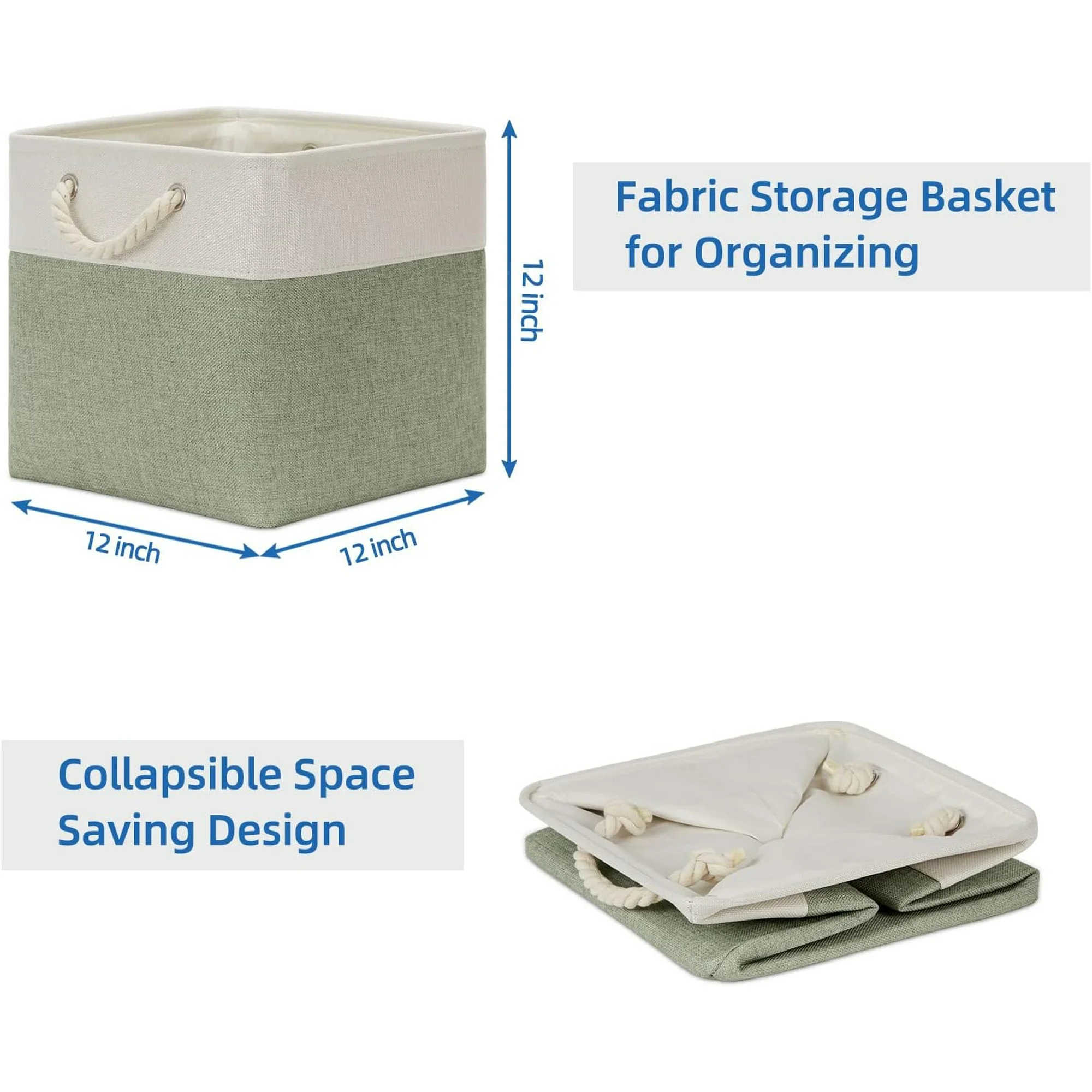 Fabric Storage Baskets 4Pack Storage Bins Decorative Basket for Gift, Clothes Bin with Rope Handle, Rectangle Baskets for Storage, Blankets(White&amp