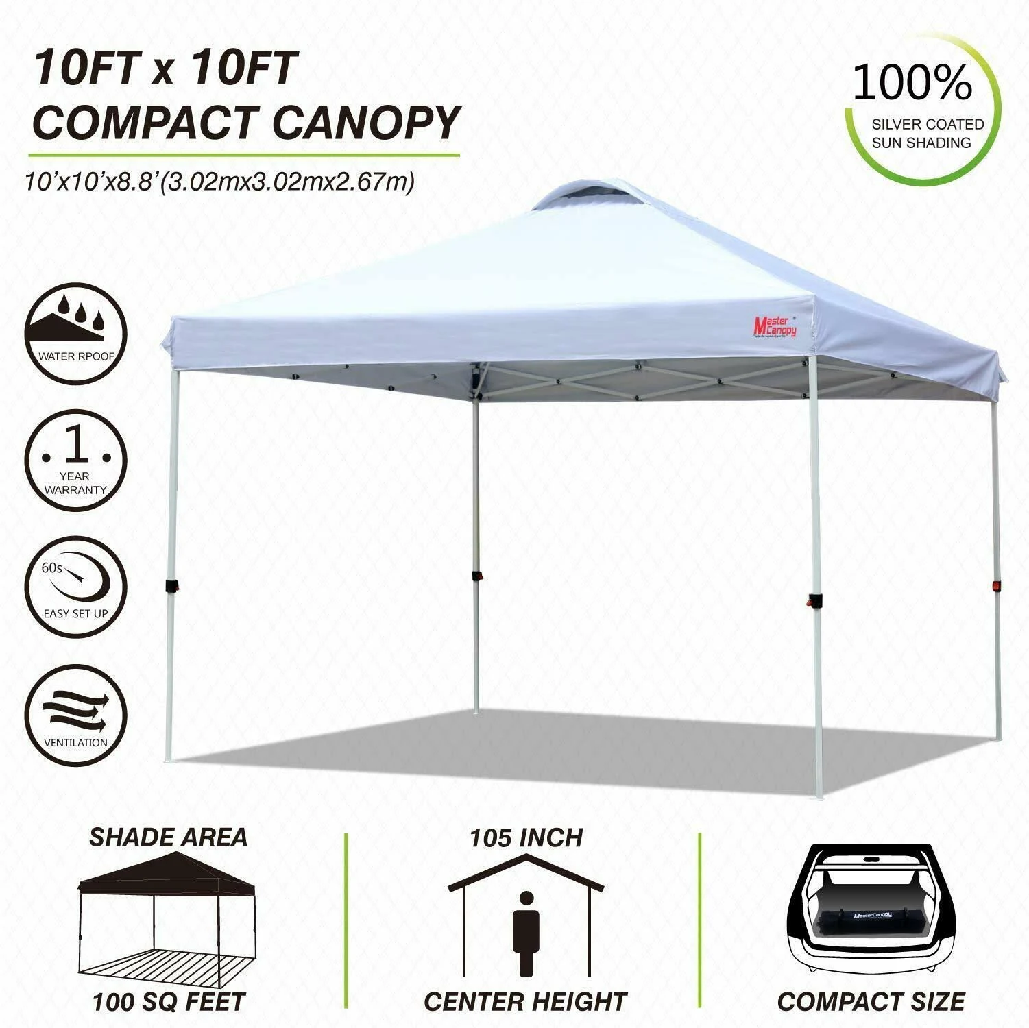 MASTERCANOPY Pop-Up Canopy Tent Commercial Instant Canopy with Wheeled Bag,Canopy Sandbags x4,Tent Stakesx4(10&x10& White)