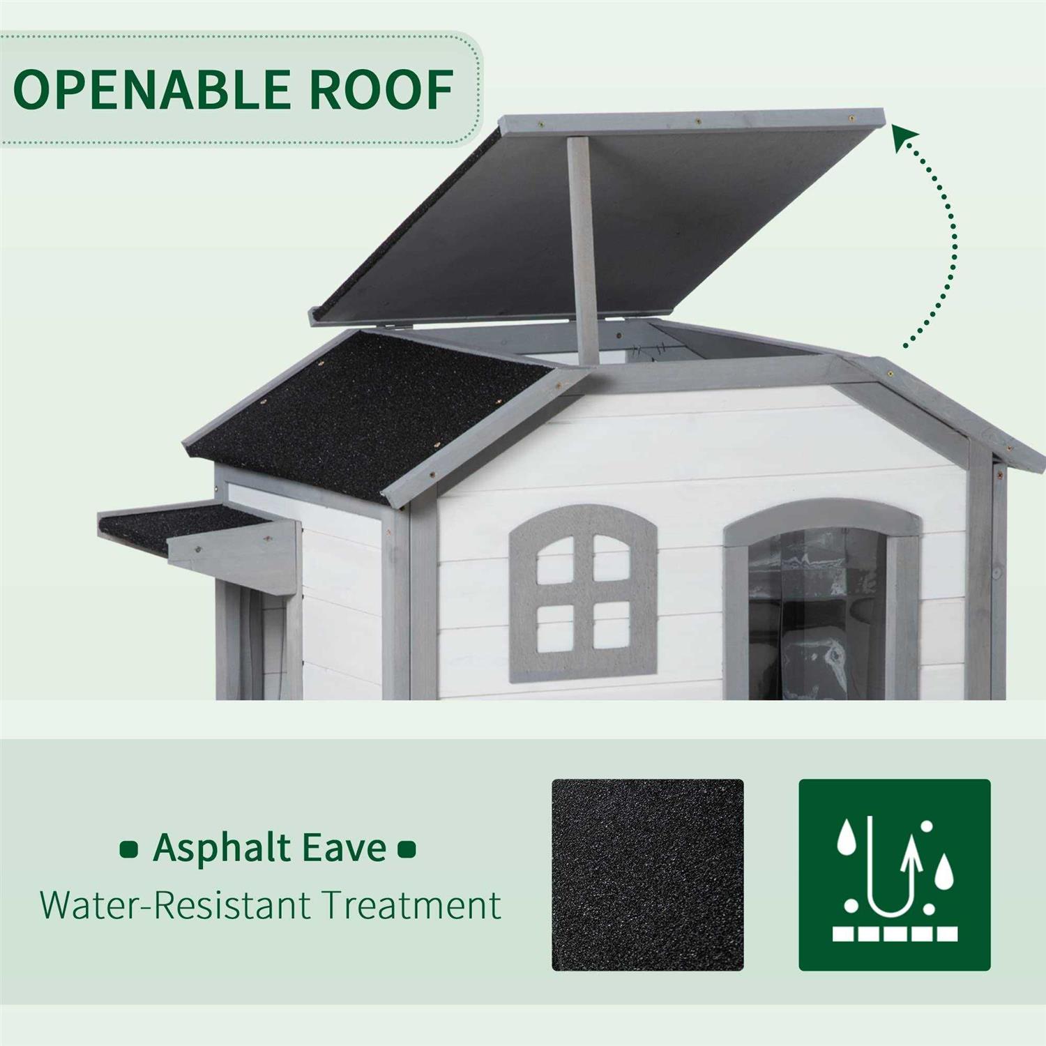 PawHut Wooden 2-Story Outdoor Cat House with Escape Door, Cat Openable Roof Platforms - Pet Supplies online store
