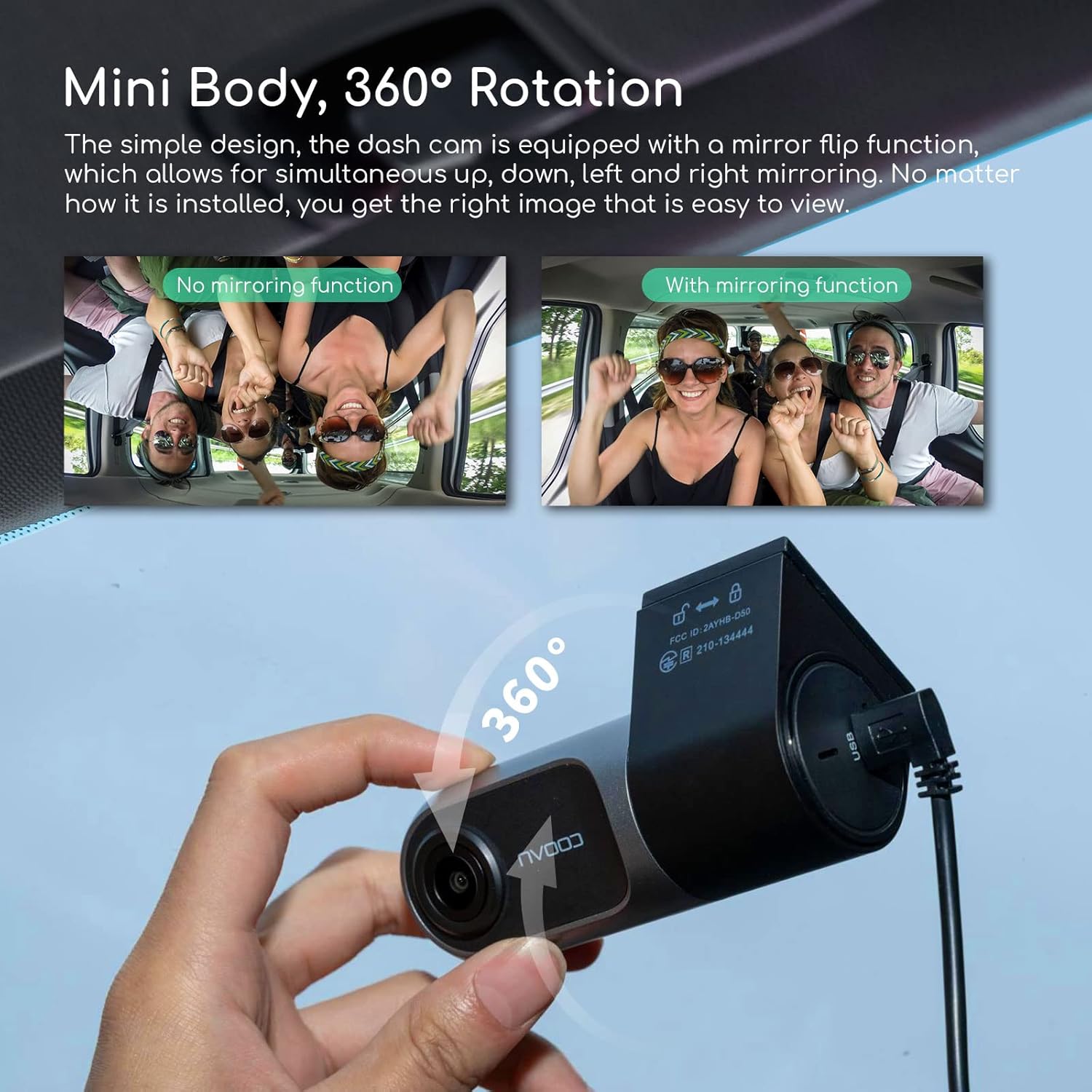 COOAU 1080P FHD Dash Cam, Smart Dash Camera for Cars , 360 Degree Rotation, Mini Car Camera Recorder with Infrared Night Vision, Supercapacitor