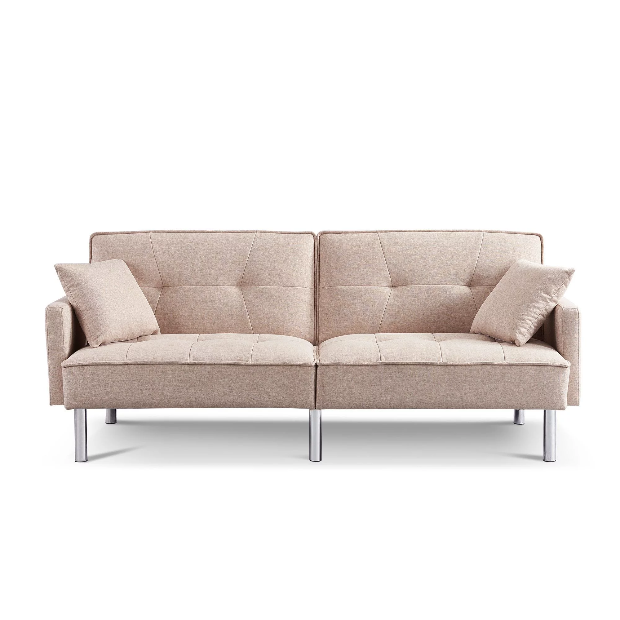 Moootto  84.6 in. Extra Long Modern Tufted Beige Fabric Futon Adjustable Sofa Bed & Folding Daybed Guest Bed, Upholstered Modern Convertible Sofa