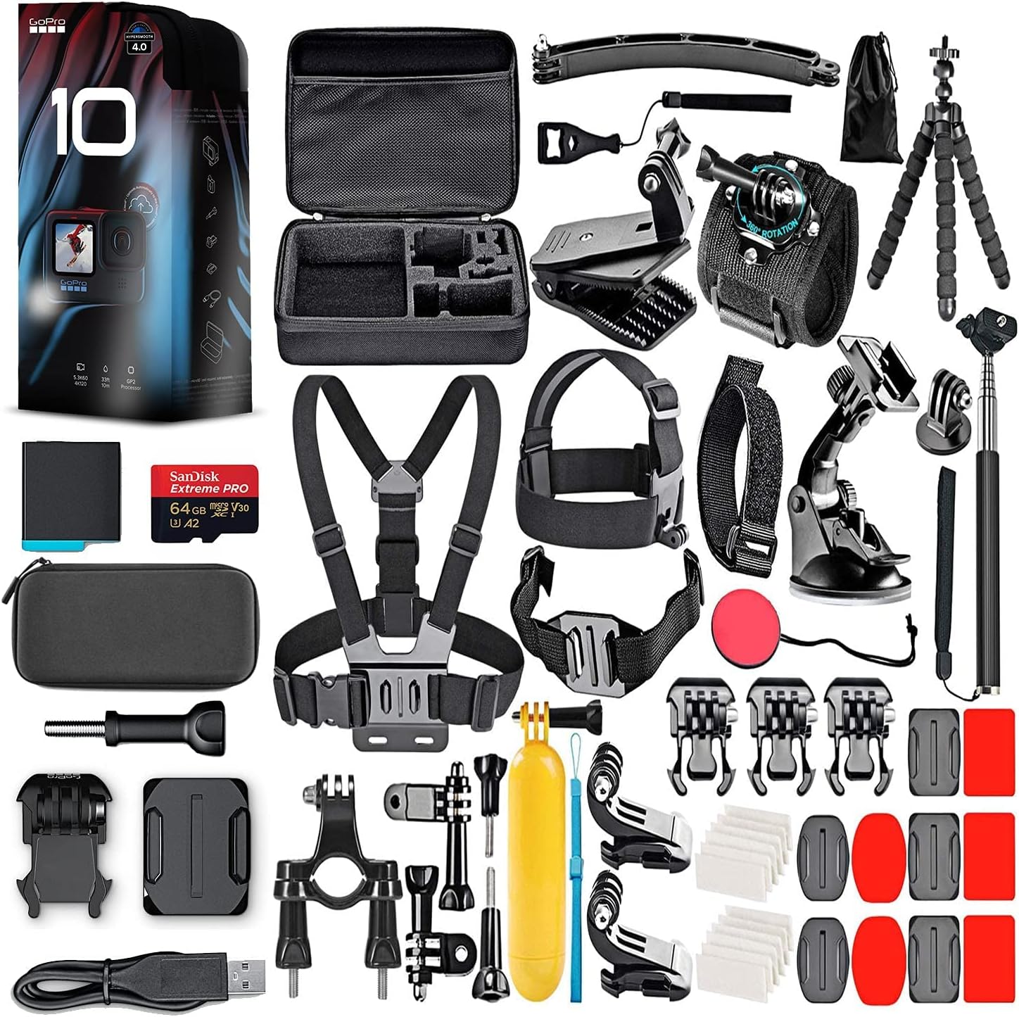 GoPro HERO10 (Hero 10) Black - Waterproof Action Camera with Front LCD and Touch Rear Screens, GP2 Engine, 5K HD Video, 23MP Photos, Live Streaming