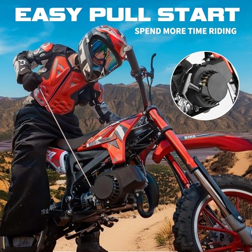 Kids Off-Road Dirt Bike 49CC 2-Stroke Gas Powered Mini Motorcycle with Front & Rear Disc Brakes, Easy Pull Start, 30 MPH Max Speed, 220 LBS Capacity