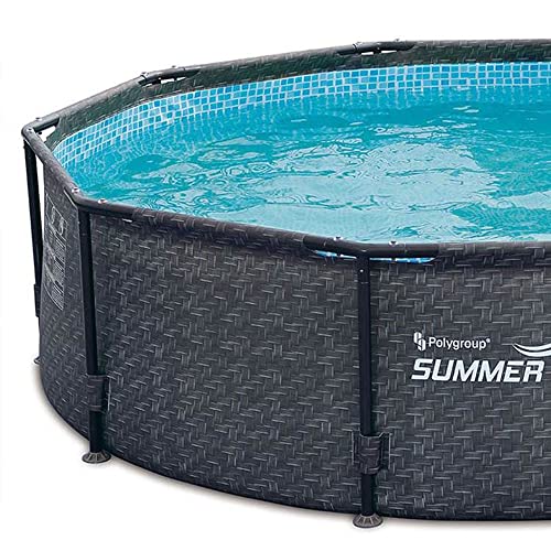 Summer Waves P20010301 Active 10ft x 30in Outdoor Round Frame Above Ground Swimming Pool Set with 120V Filter Pump with GFCI, Gray Wicker