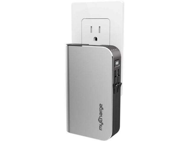 Mycharge Portable Charger Power Bank - HubPlus 6700 mAh External Battery Pack | Wall Charger Foldable Plug | Built in Cables (Ap