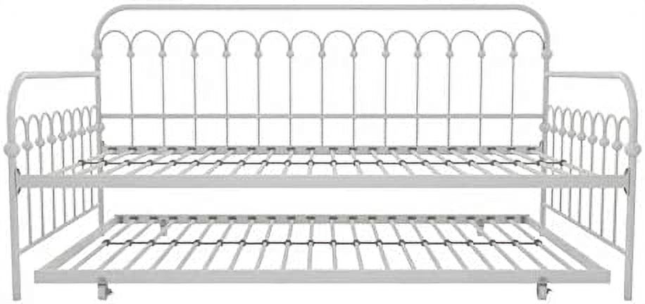 Bright Pop Twin Metal Daybed and Trundle, Stylish & Multifunctional, Built-in Casters, White