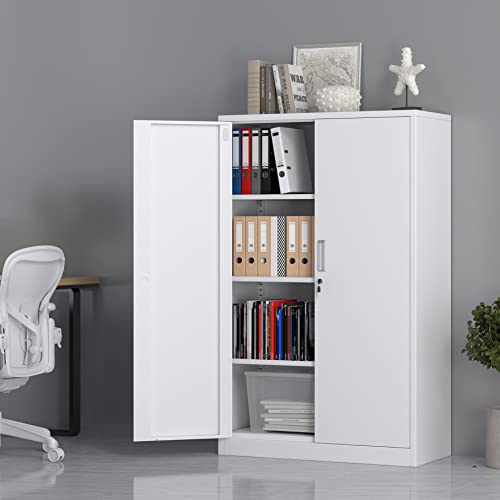 Metal Storage Cabinet with Locking Doors and 3 Adjustable Shelves