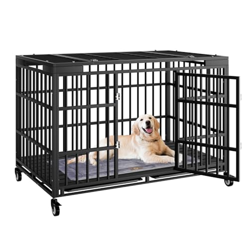 54 Inch Heavy Duty Dog Crate with Wheels，Indestructible Escape-Proof Dog Cage for Large Dogs