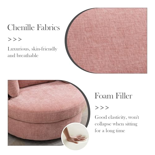 Aoiy & Wifon 42.2" W Oversized Swivel Barrel Chair with Ottoman, Upholstered Round Accent Chair with Storage Ottoman, Chenille, Beige