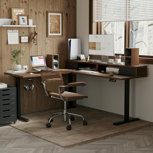 Agilestic L Shaped Electric Standing Desk with 2 Drawers, 63 Inch Ergonomic Adjustable Height Desk with Storage