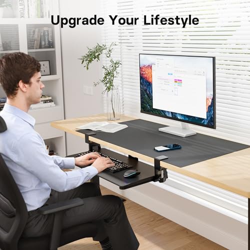 BONTEC Keyboard Tray Under Desk, Pull Out Keyboard & Mouse Tray with C-clamp
