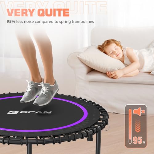 BCAN 450/550 LBS Foldable Mini Trampoline, 40"/48" Fitness Trampoline with Bungees, U Shape Adjustable Foam Handle