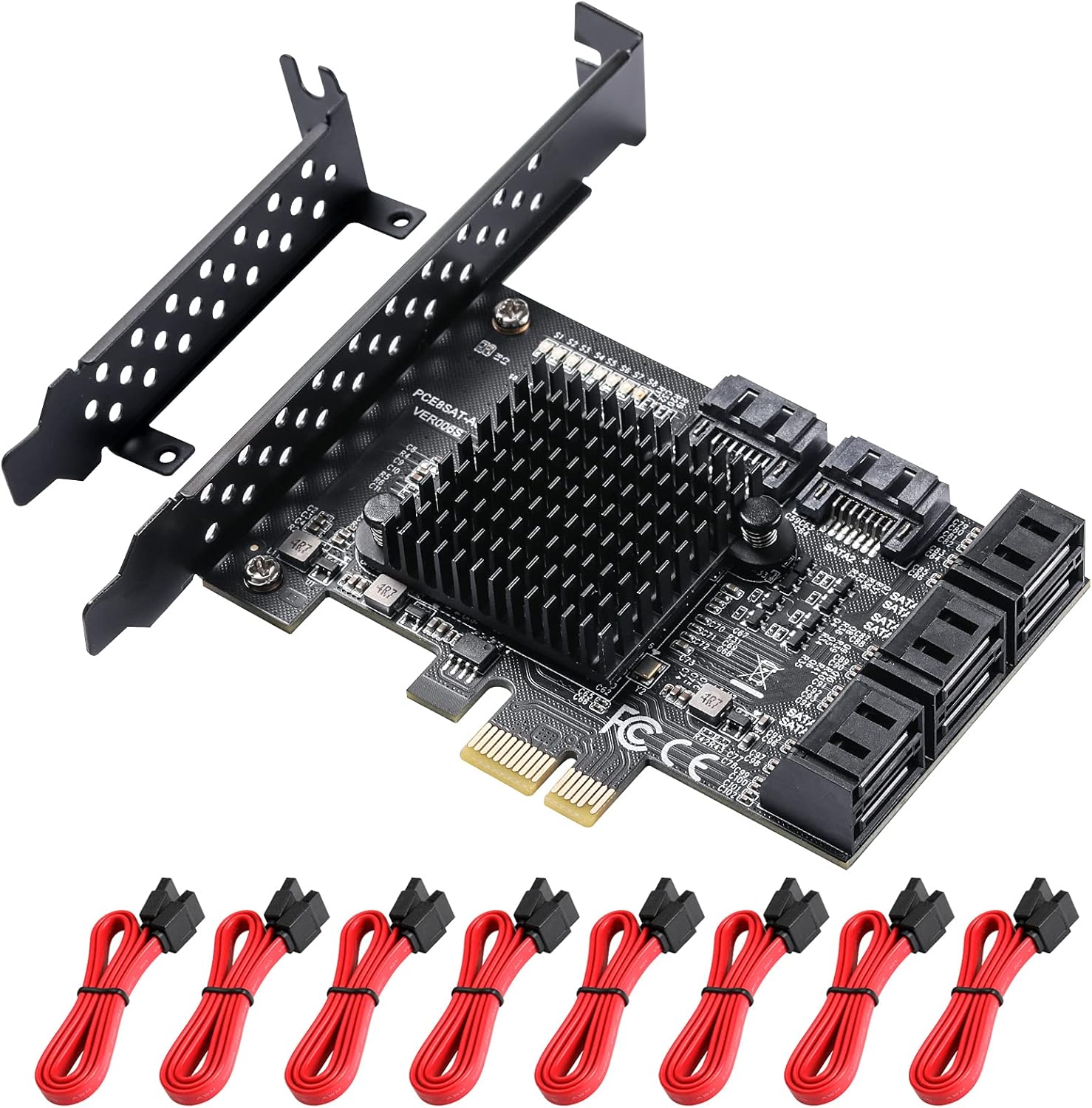 MZHOU PCI-E 1X Interface 3.0 10 Port SATA Card with 10 SATA Cables & SATA Power Splitter Cable and Low Profile Bracket - 6Gbps SATA 3.0 PCIe Card