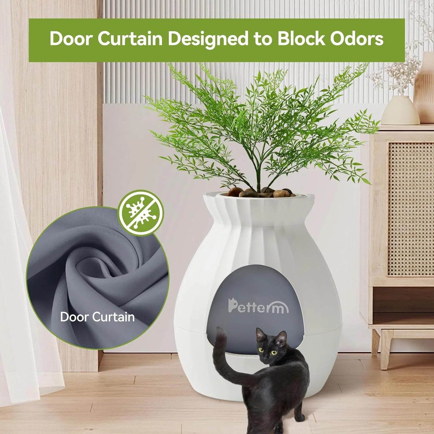 Petterm Hidden Litter Box Enclosed Plant Litter Box with Odor Removal & Sterilization System