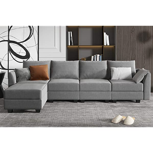 HONBAY Convertible Sectional Sofa U Shaped Couch with Reversible Chaise Modular Oversized Couch Sectional Sofa with Ottomans