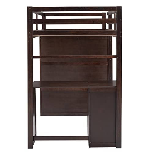 Harper & Bright Designs Full Size Loft Bed with Desk and Wardrobe, Solid Wood Loft Bed Frame with Storage Drawers, for Kids Teens Adults (White)