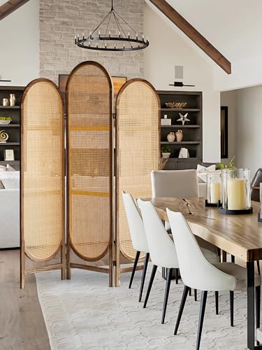 3 Panel Room Dividers and Folding Privacy Screens, Hand-Made Rattan Room Divider with Bi-Directional Hinge