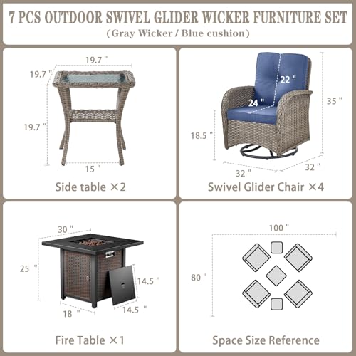 Patio Wicker Chairs Swivel Rocker - Outdoor Swivel Rocking Chairs Set of 2 with Rattan Side Table