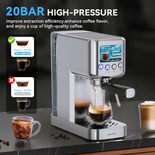 Espresso Machine 20 Bar, Compact Espresso Maker with Milk Frother, Stainless Steel Coffee Machine with 42 oz Water Tank for Cappuccino