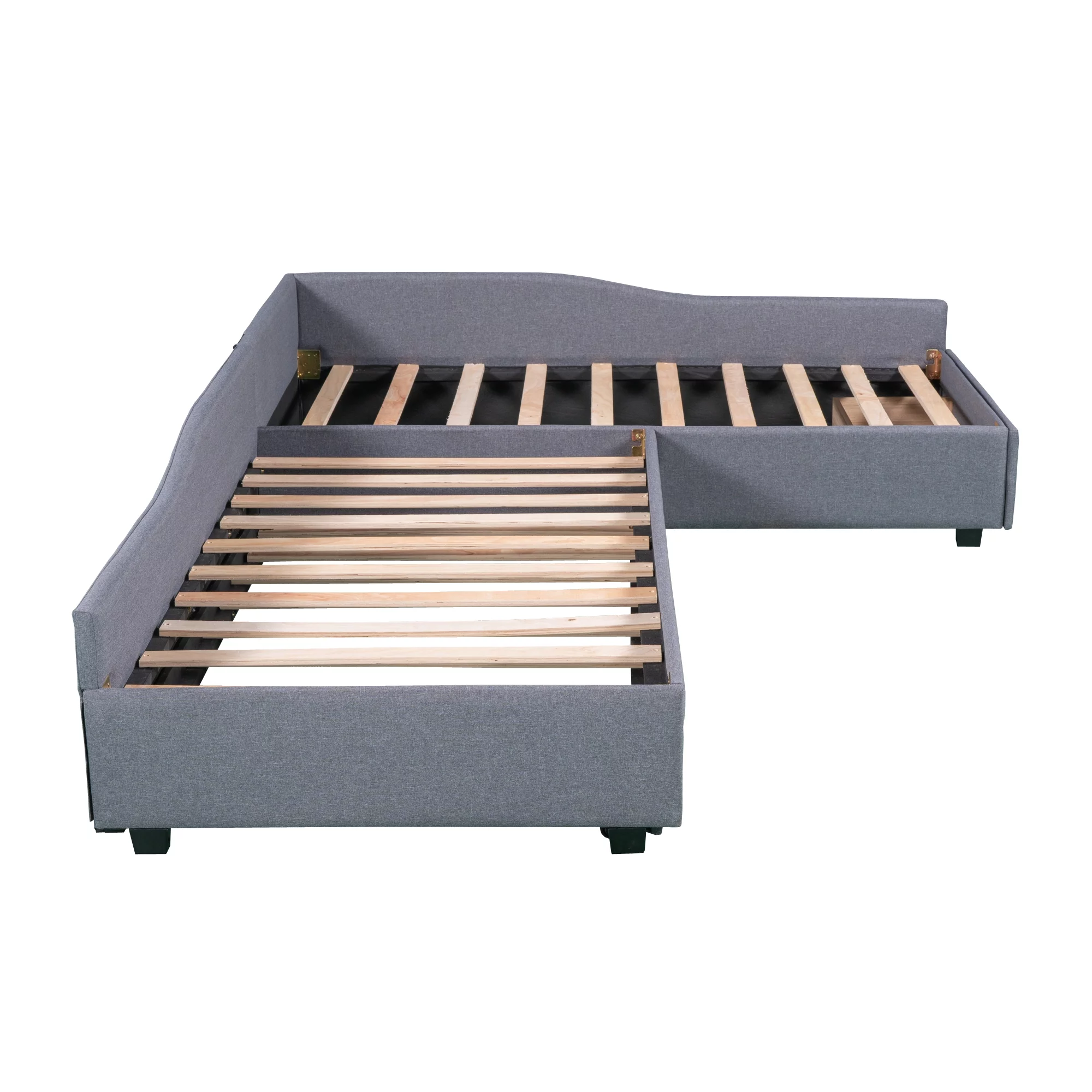 Bellemave L-Shaped Daybed with Trundle and Drawers, Double Twin Size Upholstered Sofa Bed with Storage, Twin Daybed Frame for Kids, Teens & Adults