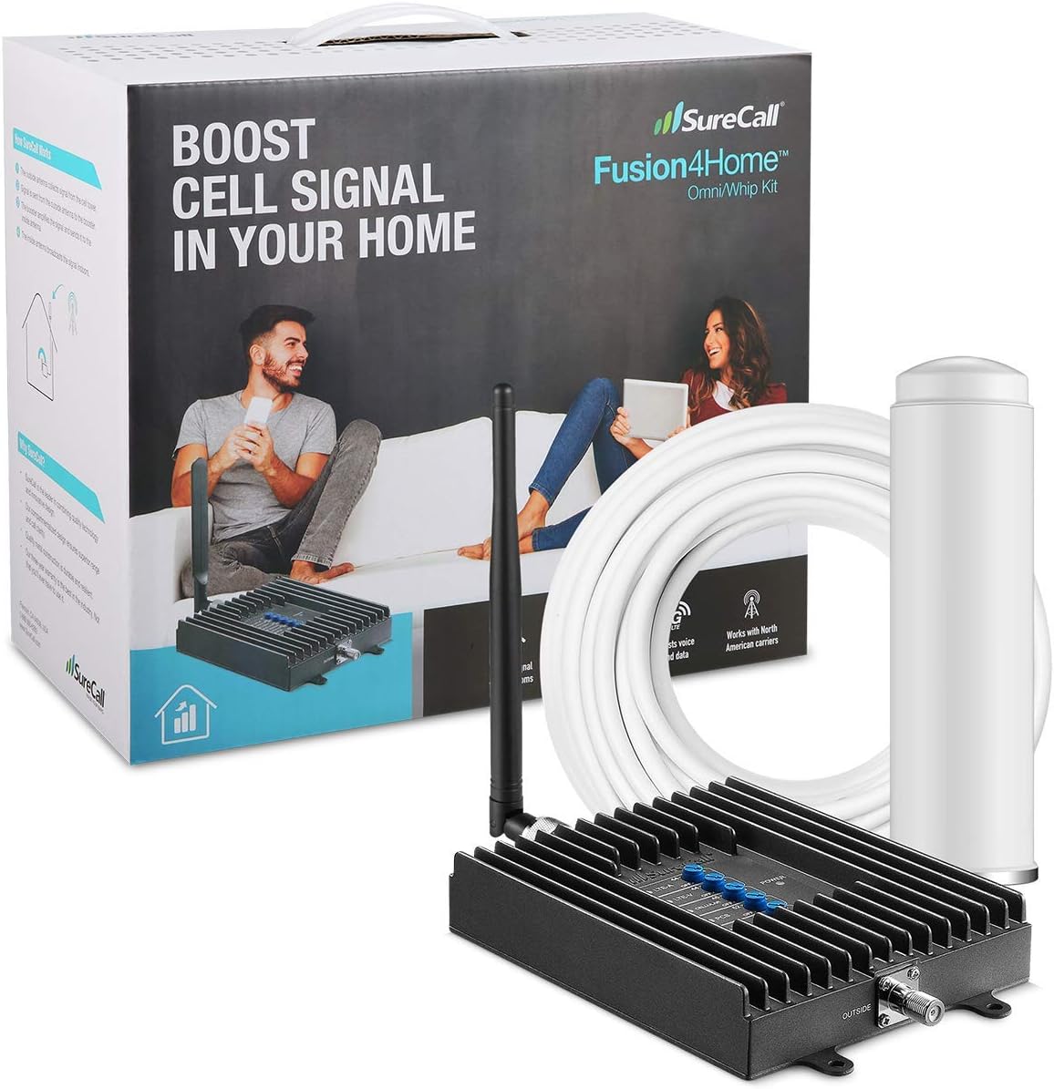 SureCall Fusion4Home Cell Phone Signal Booster up to 5000 sq ft, Boosts 5G/4G LTE, Yagi Panel Antennas, Home & Office Multi-User All Carrier