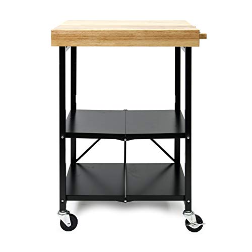 Origami Folding Kitchen Cart on Wheels, 3-Tier Foldable Rolling Cart - Chefs Outdoor Cart for Wine and Food, Microwave Cart, Plating Shelf