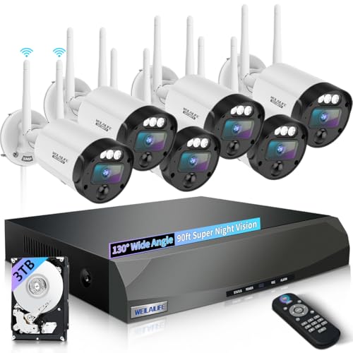 【90ft Super Night Vision】 5MP Outdoor Wireless Security Camera System, Wireless Cameras for Home Security, Home Video Security Cameras