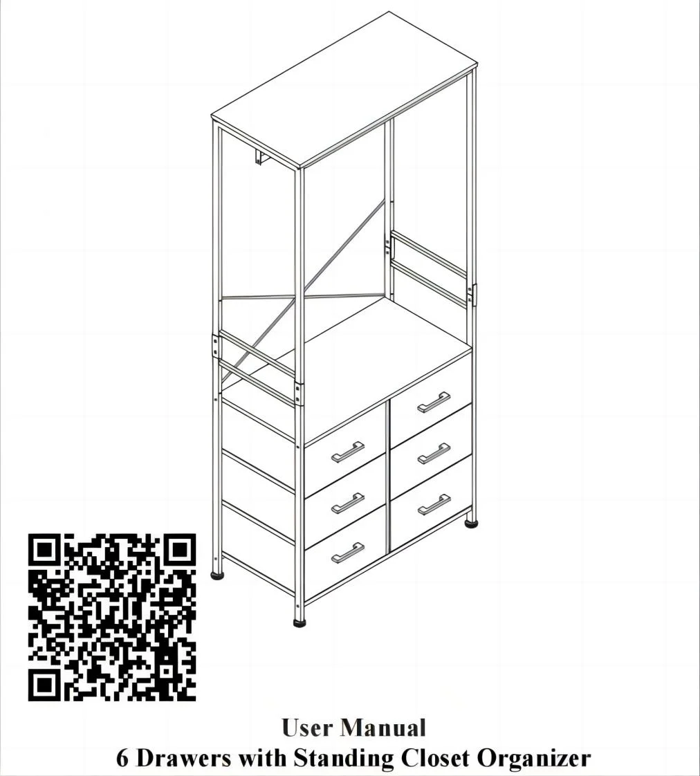 FRAPOW Freestanding Clothing Racks, Wardrobe Cabinet with Hanging Rod and 6 Drawer, Wardrobe Armoire for Bedroom, Wooden Roof