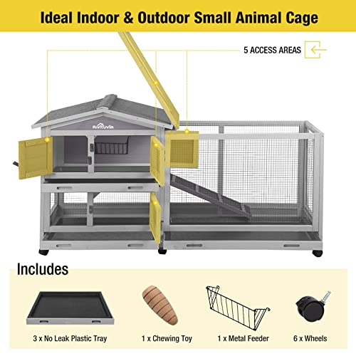 Aivituvin Rabbit Hutch 93.7" Large Rabbit Cage Indoor Outdoor Guinea Pig Cage Chicken Coop on Wheels Bunny Cage with 4 Deep No Leakage Pull Out Tray