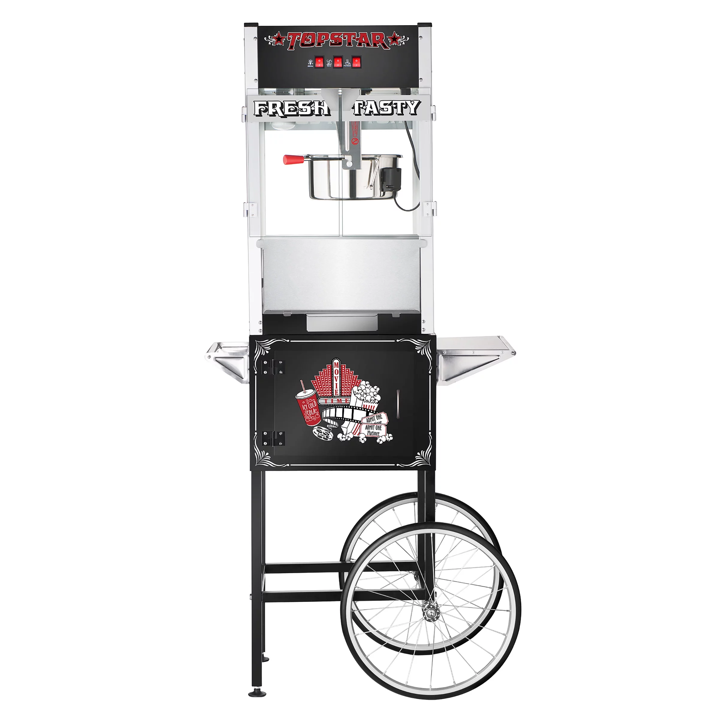 TopStar Black Commercial Quality Popcorn Machine with Cart, 12oz by Great Northern Popcorn