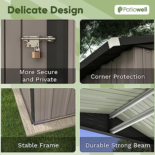 Patiowell 5x3 FT Outdoor Storage Shed, Tool Shed with Sloping Roof and Lockable Door, Metal Shed for Backyard Garden Patio Lawn, Brown